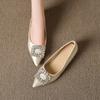 Fashion Women's French Style Versatile Low-Cut Flats  New Arrival Elegant Pointed Toe with Rhinestone Square Buckle, Office Dress Shoes