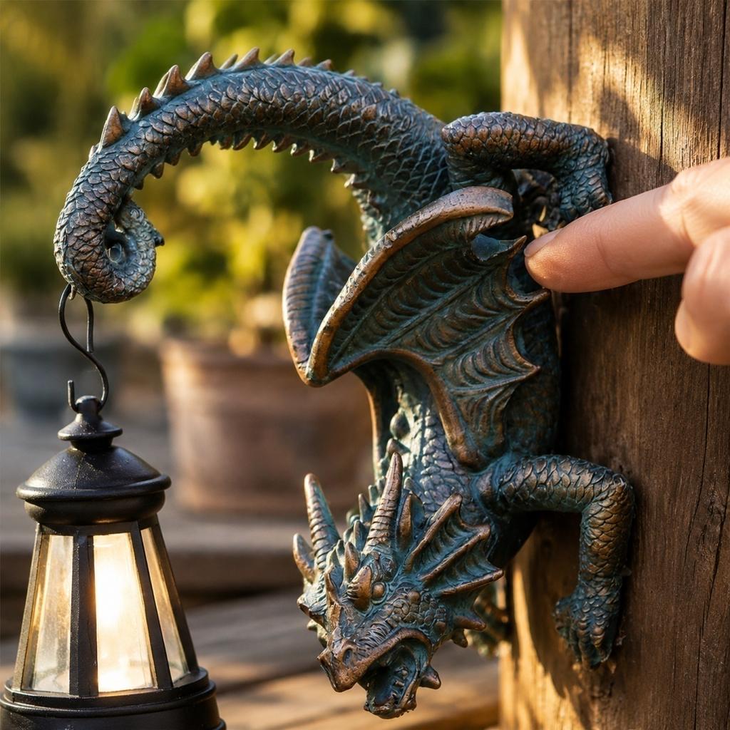 Solar Powered Dragon Wall Lantern Resin Sculpture Outdoor Garden Decorative Lighting Fixture for Patio Porch Yard Home Office