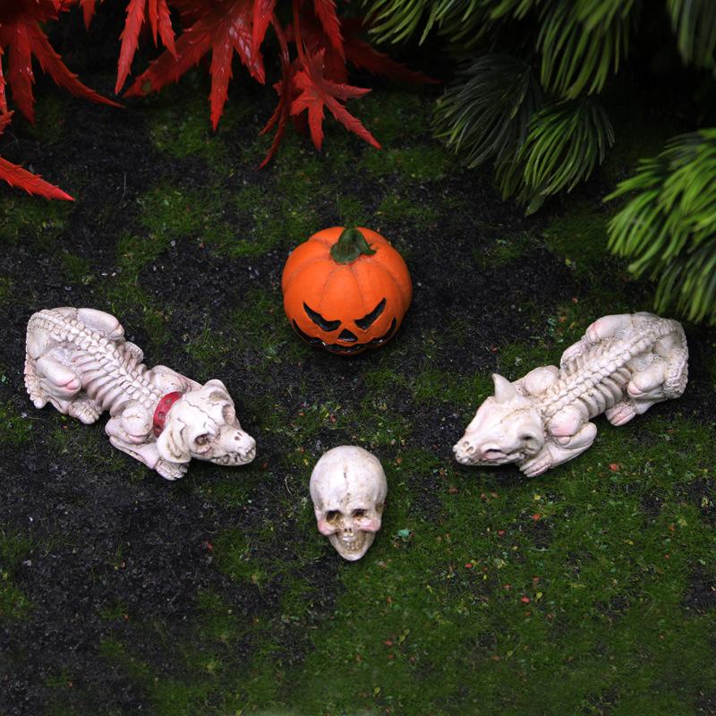Halloween Pumpkin Ornament Skeleton Cat Garden Micro Landscape Ghost Festival Dog Ornament Horror Resin Crafts