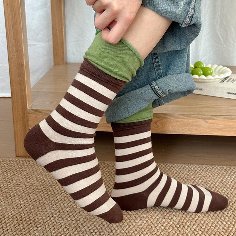 Retro Striped Socks Women Medium Tube Socks Spring And Autumn Cotton Stockings Korean Stockings Japanese Socken