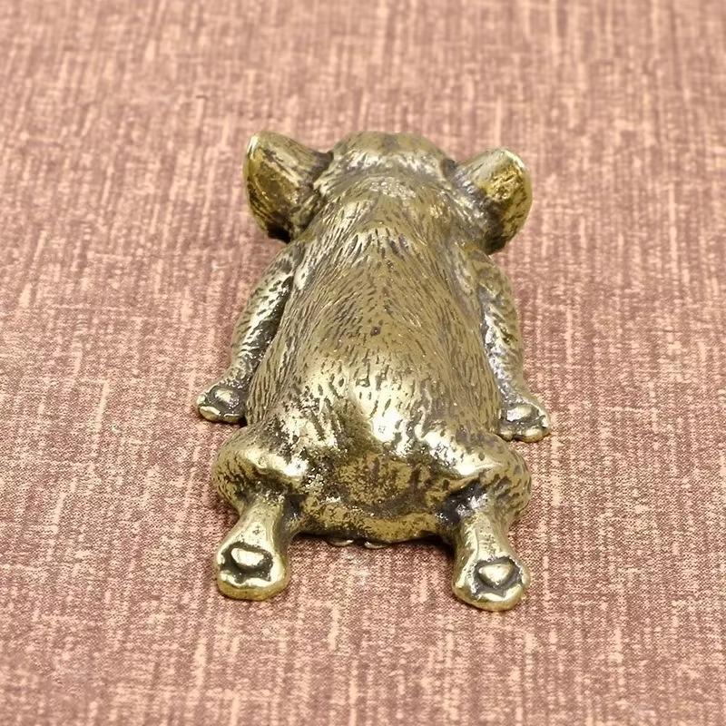Antique Brass Corgi Dog Micro Carving Handicraft Creative Metal Dog Tabletop Decoration Antique Home Decoration Dog Tea Pet