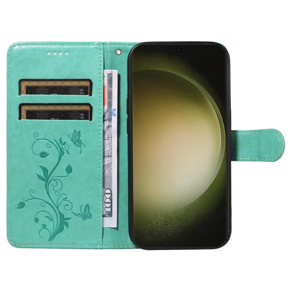 For Samsung Galaxy S24+/Galaxy S25+ PU Leather Cases Flower Pattern Wallet Stand Phone Cover with Strap