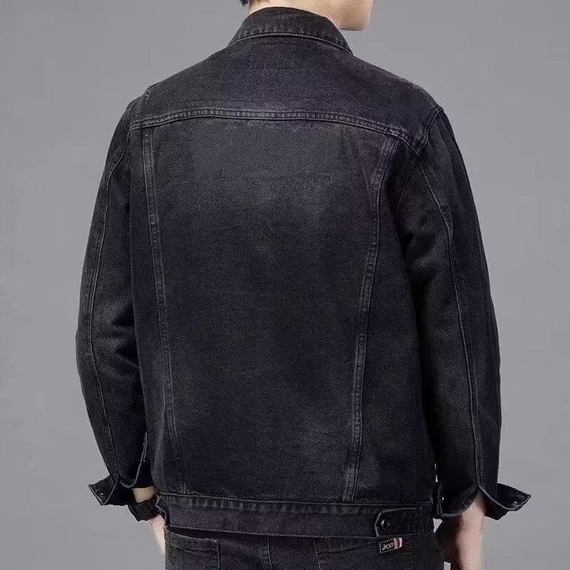 Trendy Men's Slim Fit Black Denim Jacket for Spring/Autumn - Youth Student Fashion