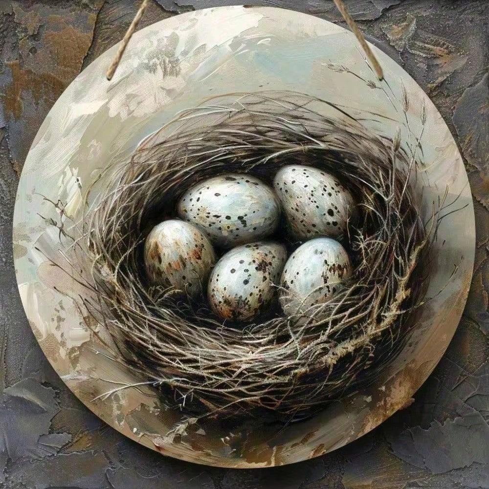 Metal Wall Art, Bird Nest, Farmhouse Round Sign, Living Room Decor