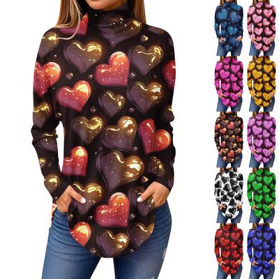 Tee Shirts For Women Fall Casual Long Sleeve Shirts Sweatshirt Vintage Printed High Neck Top Pullover