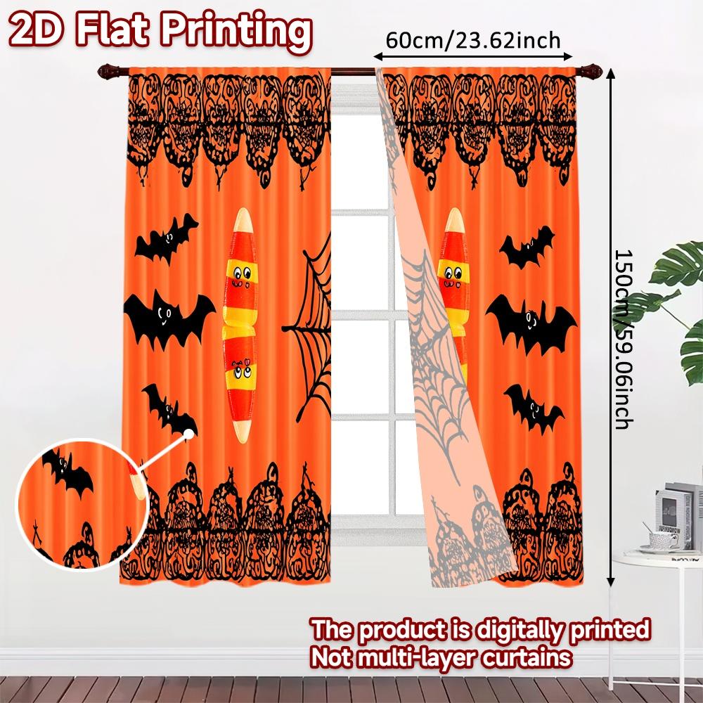 2D FLAT PRINTING 2pcs Curtains (Without Rod) Halloween Candy and Bats Easter Festival Popular Curtains&Drapes Versatile