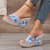 2026 New Women Shoes Fashion Shoes Casual Flip Flops Summer Bohemia Vintage Floral Print Peep Toe Wedge Slippers