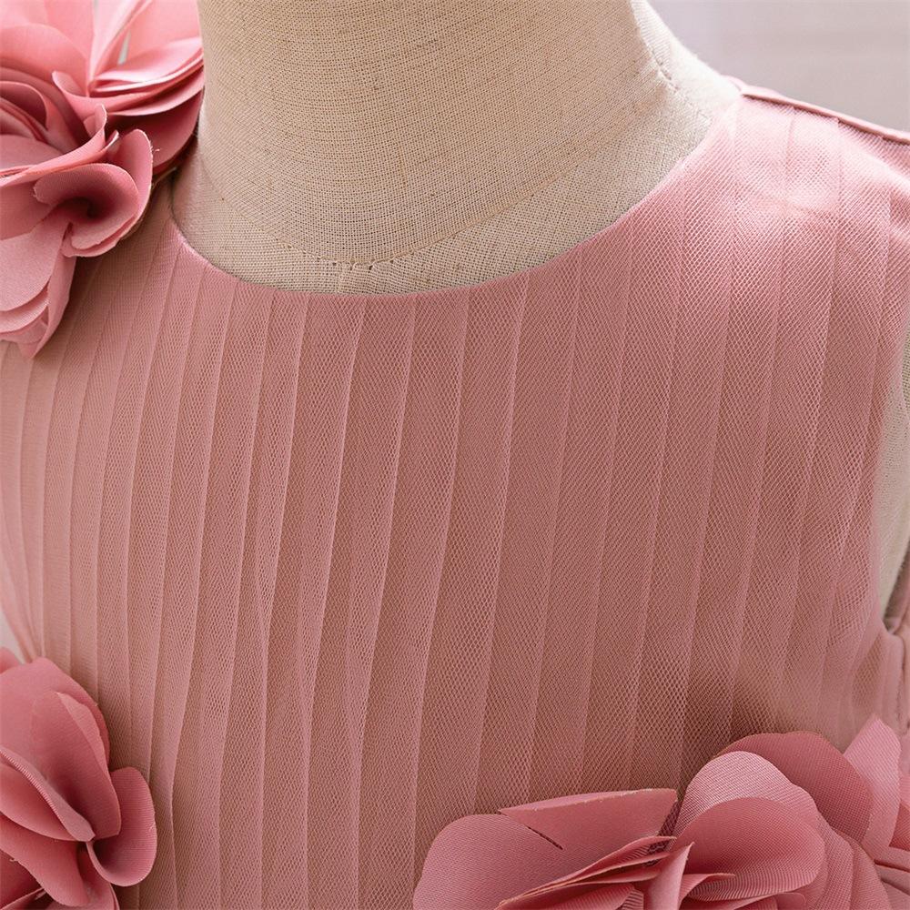 Toddler 3D Flower Girls Party Dresses Christmas Costume Red Wedding Ball Gown Tulle Bow 1st Birthday Princess Prom Girl Clothing