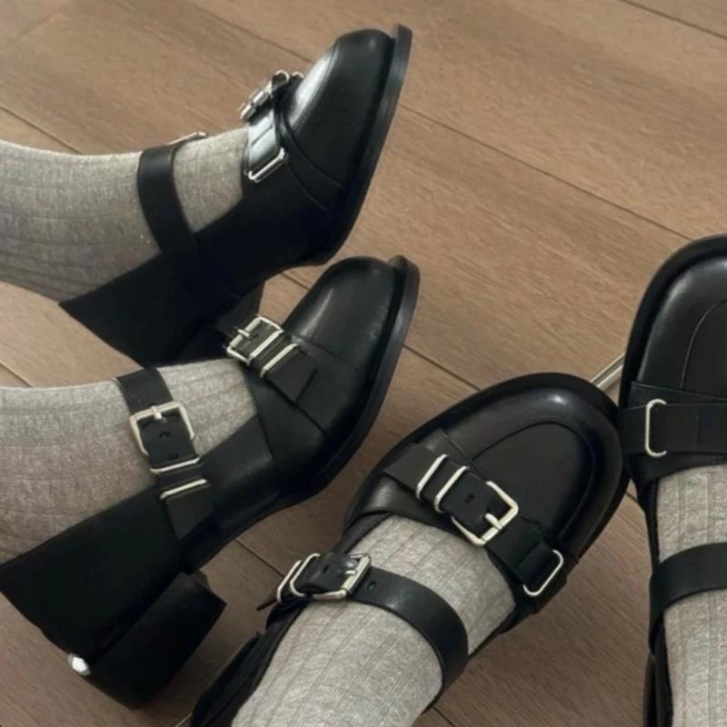Fashion Ladies Shoes on Sale 2024 New One-word Buckle Women's Pumps Spring Solid Mary Jane Shallow Mouth Mid Heel Dress Pumps Women