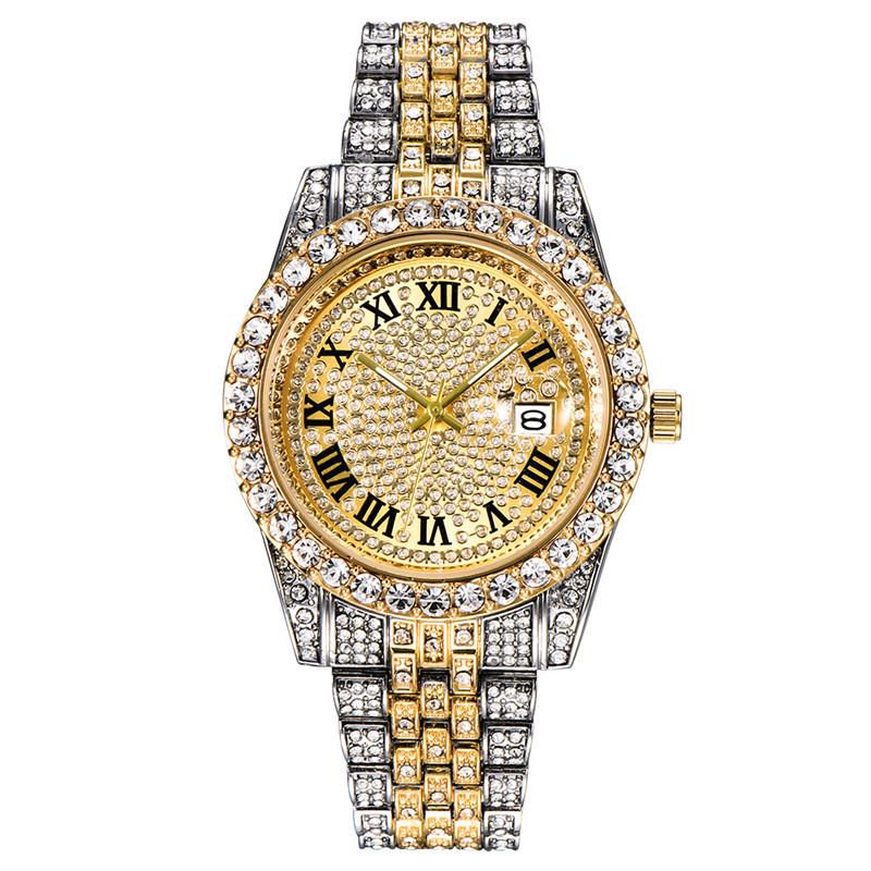 Huaqiangbei Men's Diamond-Studded Submariner Hip Hop Quartz Watch with Calendar