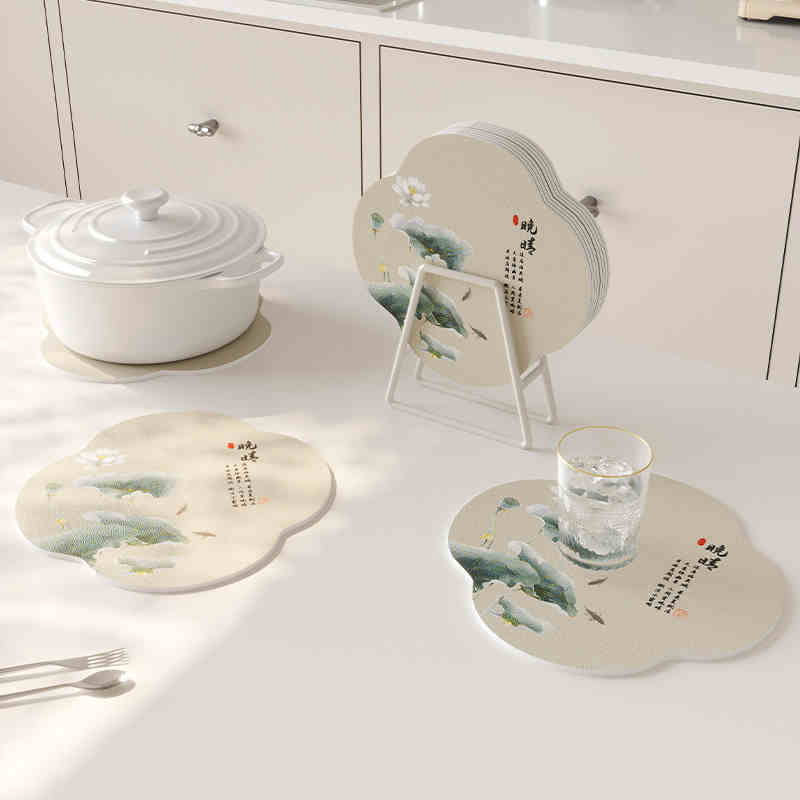 Lotus Coasters Leather Dining Table Heat Insulation Waterproof Mats Household Tea Cup Anti-scald Non-slip  Mat Home Coaster
