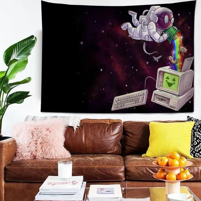 

Гобелен для гостиной в офисе Гобелен с изображением астронавта из мультфильма Гобелен для украшения стен дома 100x75cm