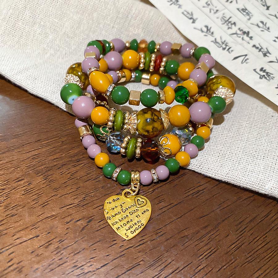 

Акриловый браслет из бусин в форме сердца со стразами - Китайский этнический стиль, Роскошное украшение для рук высокого класса