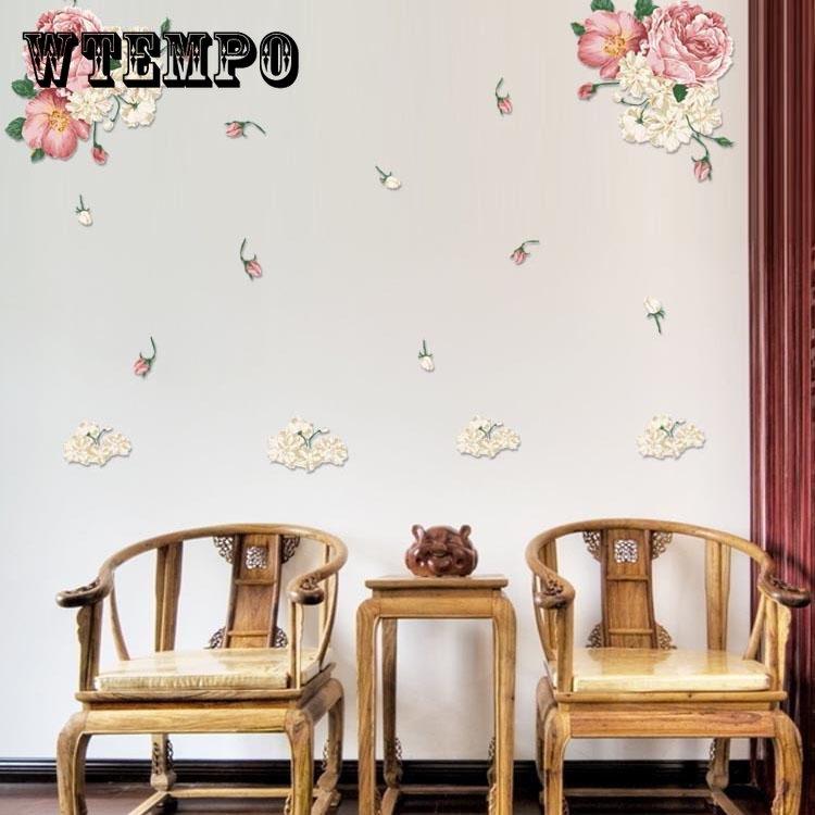 Satın alın Peony flower three generations removable wall stickers TV ...