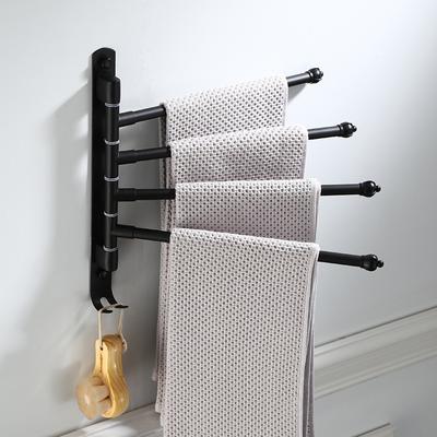 2-4 Swivel Towel Bars Wall Mounted Aluminum Black Bathroom Towel Rail Rack With Hooks Bathroom Towel Holder Fodable Towel Hanger