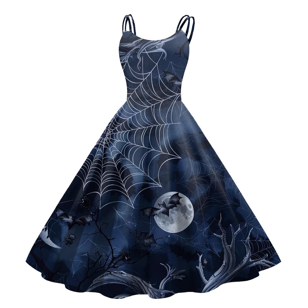 Dámské sexy šaty s potiskem Halloweenu, odhalující ramena, punkový vintage styl