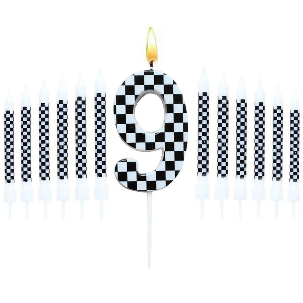 13 Pcs Racing Cars Themed Birthday Candles 12DoubleWhite Race NumberCheckered Candle Cake Topper for Racing Car Party