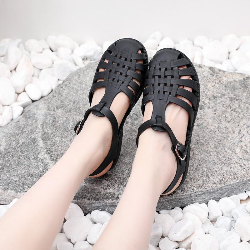 Baotou Sandals Women's Spring Summer Roman Sandals Outside Breathable Flat Casual Buckle Beach Jelly Sandals