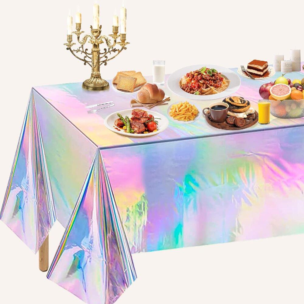 Aluminum Film Tablecloth Table Cover Kids Baby Shower Tablecloth Supplies for Wedding Party Banquet Decoration Iridescence Laser