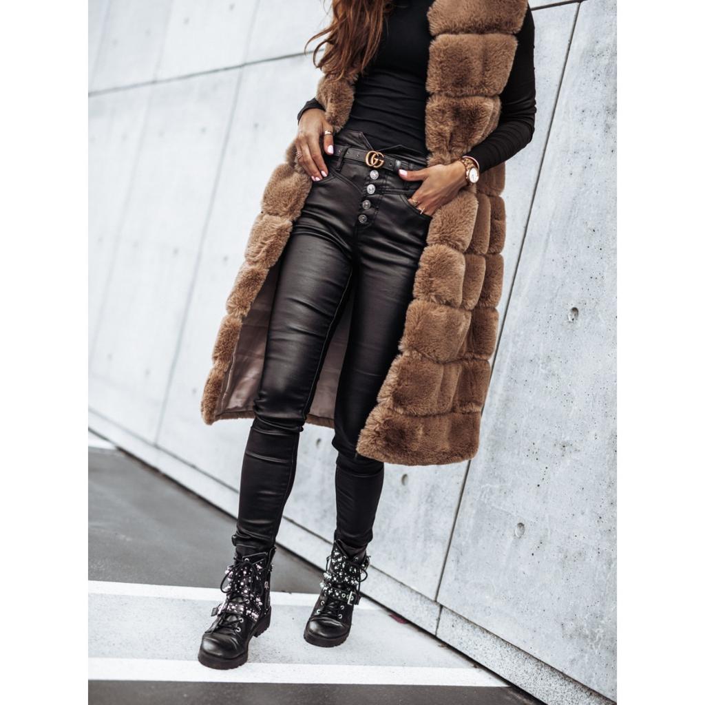 Women's Winter Autumn Long Faux Fur Vest Sleeveless Jacket Casual Outerwear For European American Style