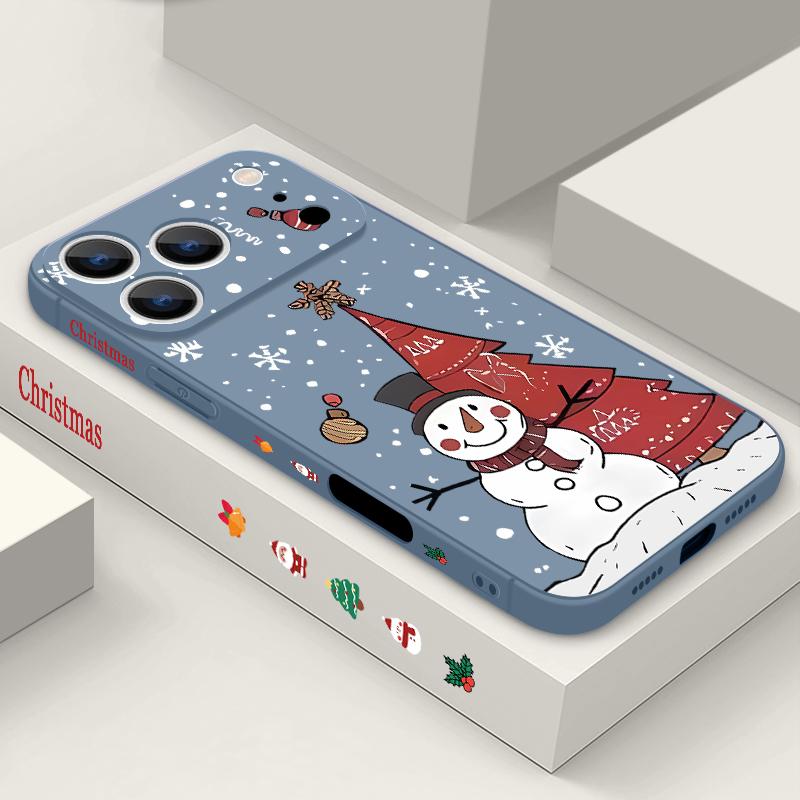 Christmas Snowman Pattern Lanyard Case For iPhone 17 15 16 Pro Max 12 13 14 Pro Max 16e Air 11 Shockproof Soft Strip Phone Cover