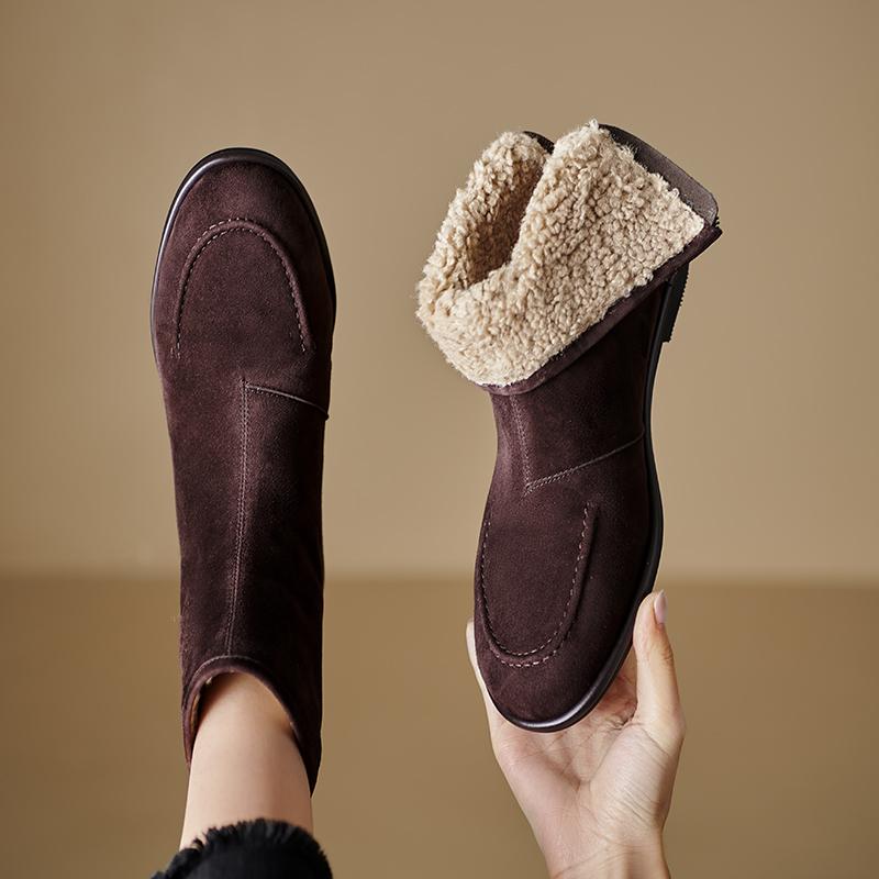 Fashion 2025 NEW Autumn Women Boots Sheep Suede Leather Women Shoes Round Toe Low Heel Shoes Slip-on Chelsea Boots Zipper Short Boots
