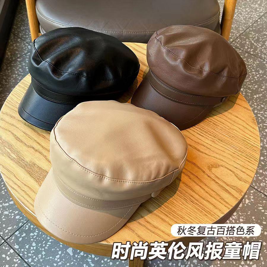 Black octagonal hat British retro autumn and winter duck cap women's casual and versatile Japanese newsboy hat trend