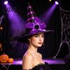 Cappello Costume di Halloween Strega per Donne Ragazze, Grande Strisciato Mago Nero Garza con Accessori Floreali, Cosplay, Festa Splendido Bambini