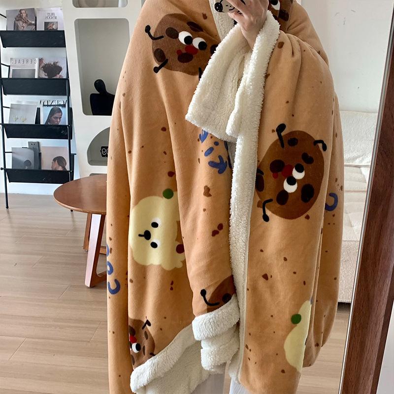 Double-Layer Cartoon Puppy Fleece Blanket Thick Warm Faux Lambs Wool Throw Blankets for Sofa Bed Autumn Winter Soft Plush Plaid