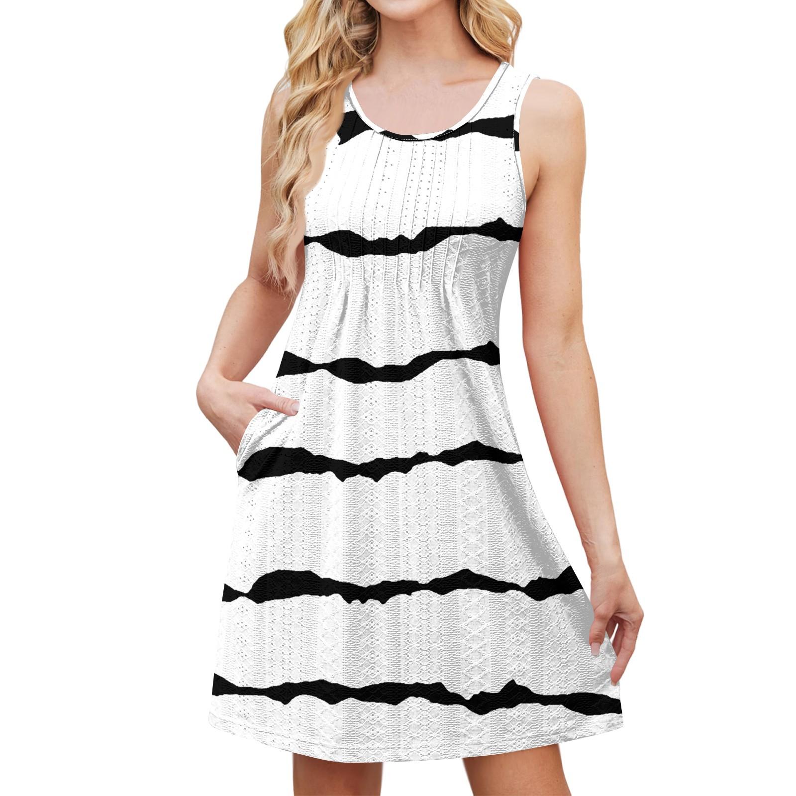 

Женский стильный повседневный свободный сарафан с полосатым принтом без рукавов летний пляжный сарафан XL