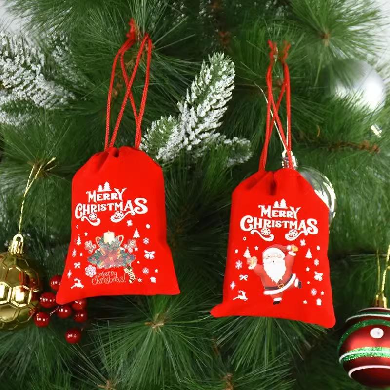 1pc Christmas Gift Bags Red Velvet Drawstring Pouch Bulk Santa Candy Packaging Snack Wrapping Bag Wedding Party Favors Decor