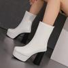 Fashion Platform Women Ankle Boots Bright Pu Leather Square High Heel Punk Boots Autumn Winter Shoes White Black Brown