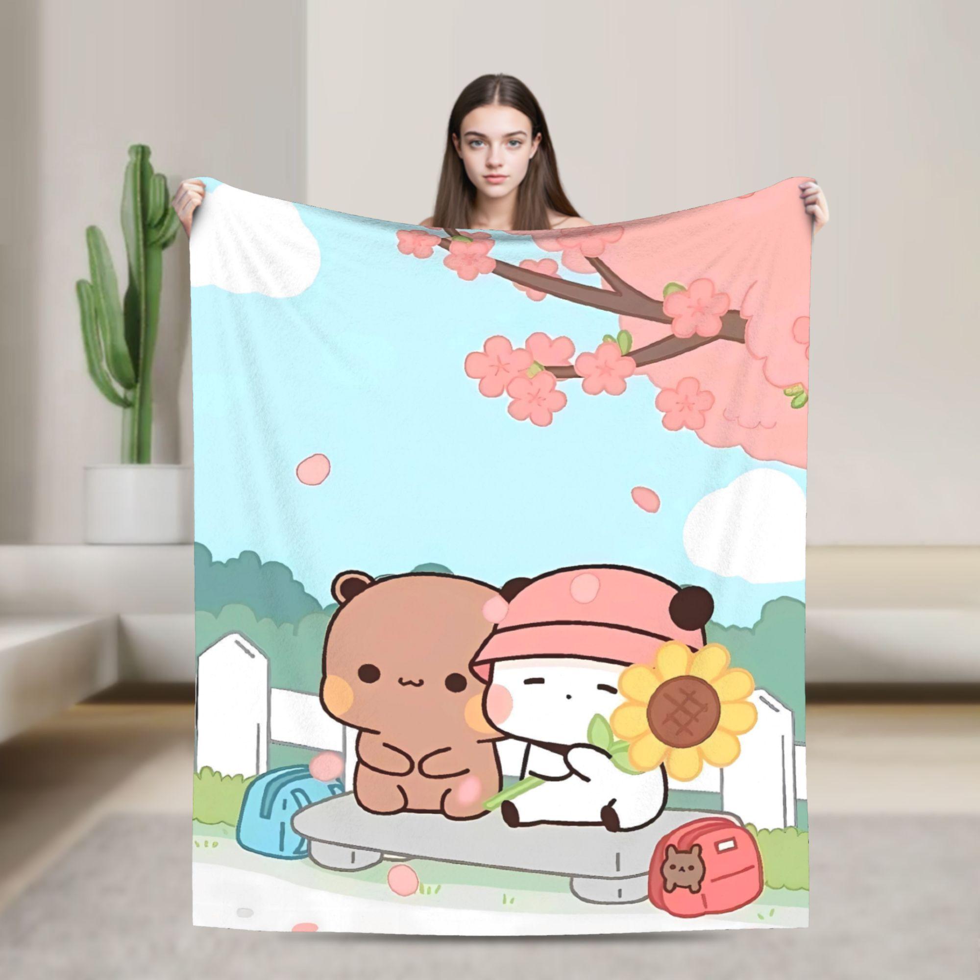 Bubu and Dudu Xmas Panda Couple Merry Christmas Soft Warm Blanket  Airplane Plush Bedding Throw Flannel Bedspread Sofa Bed Cover 75x90cm