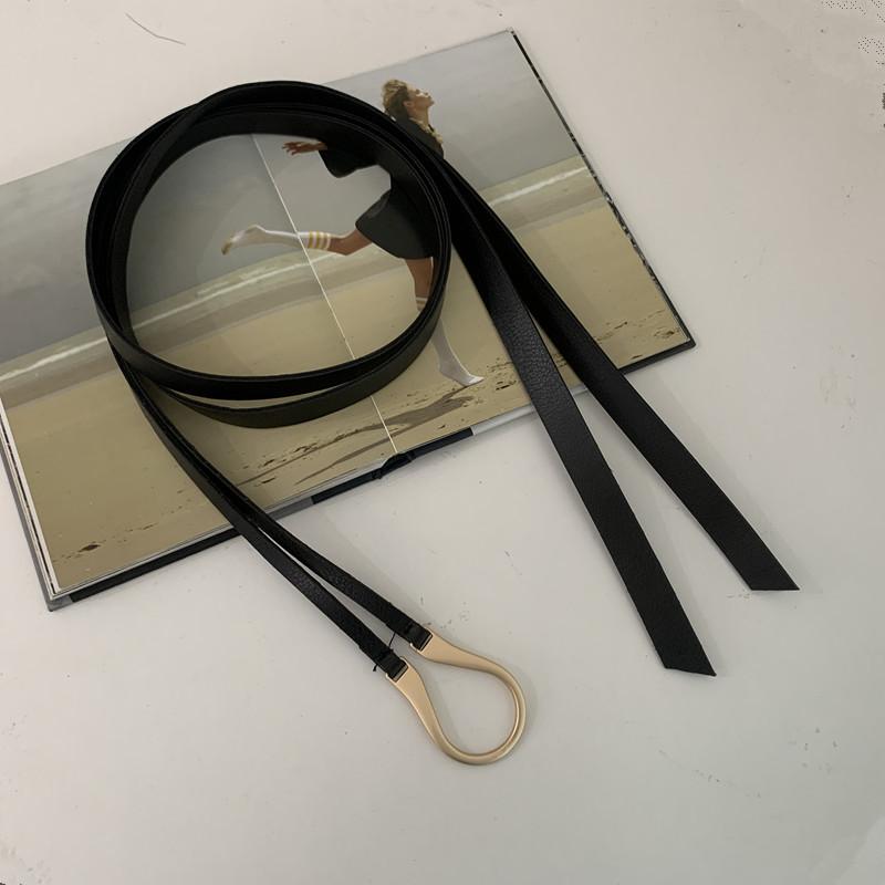 Wild Thin Belt U-Shaped Metal Buckle Women Belt Soft Pu Leather Double Layer Waistband Female Ladies Knotted Long Straps
