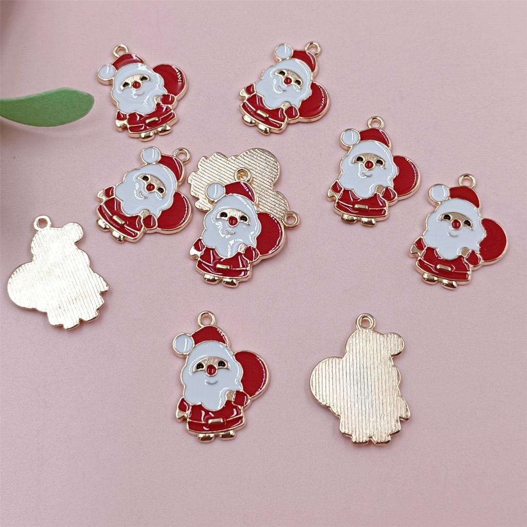10Pcs DIY Cute Alloy Christmas Pendant Santa Claus Handwork Christmas Decorations Bell Necklace Oil Drip Christmas Tree Jewelry Accessories  Handmade