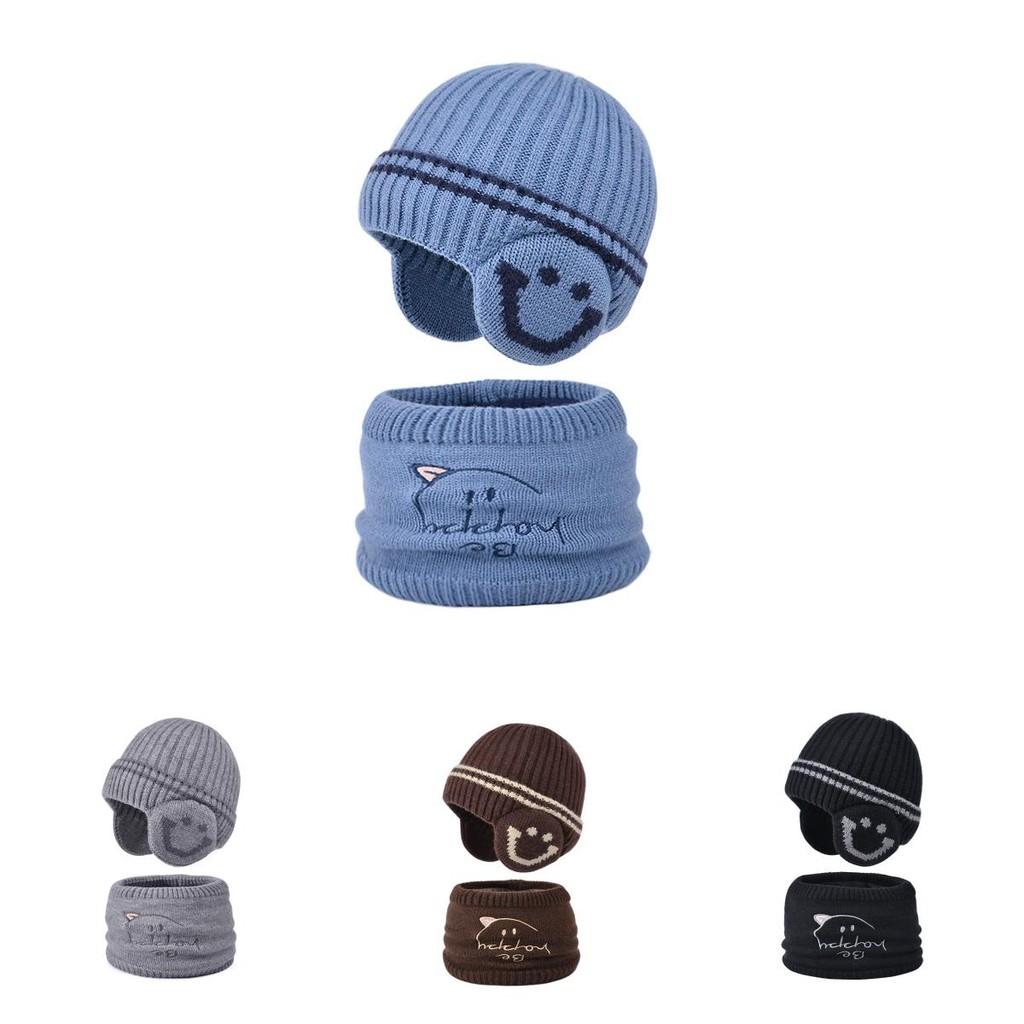 Childrens Acrylic Knit Hat And Scarf Set With Ear Protection For Winter Outdoor Wear
