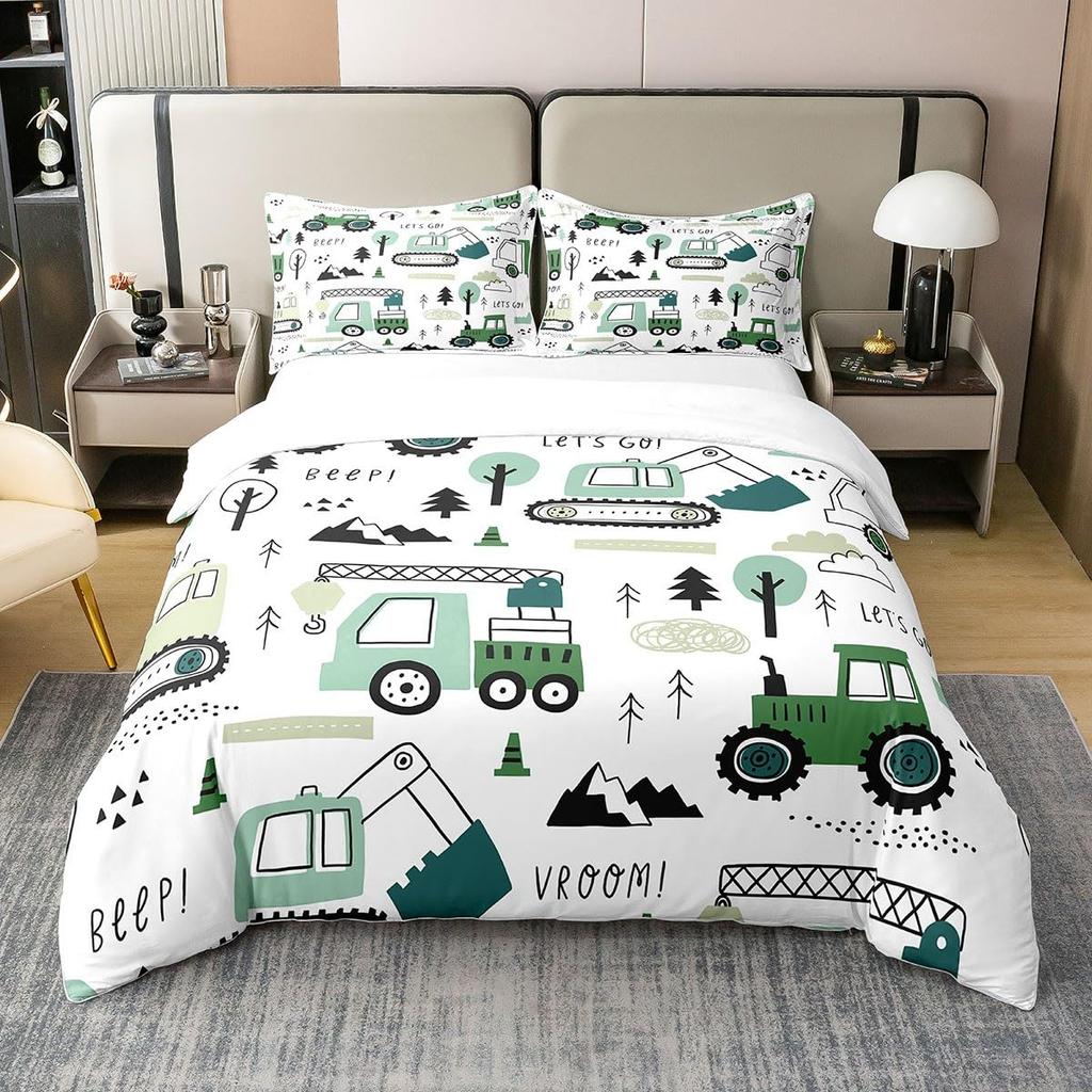 Construction Duvet Cover Set For Kids Teens Queen Lightweight Quilt Covers Under Construction Vehicles Truck Tractor Bedding Set