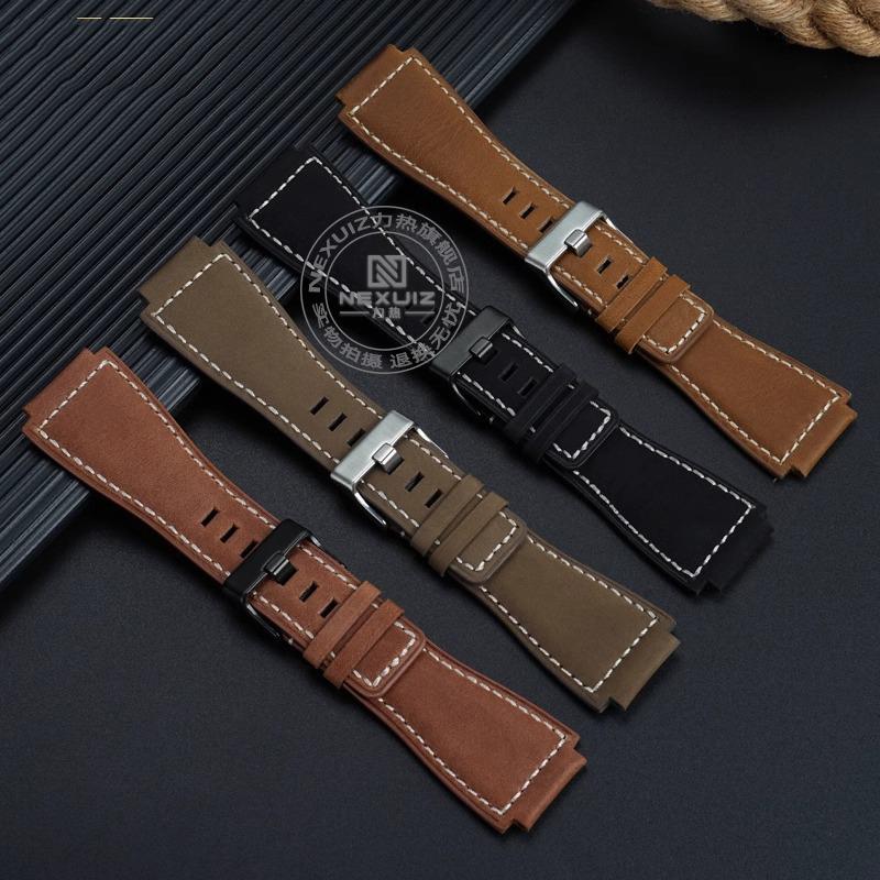 For Bell&Ross Watch Strap BR Men's Watch Belt BR01 BR03 Leather Watchband Bracelet Bell Ross 35X24mm Convex Interface for Men