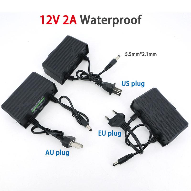 Waterproof AC 100V 240V To DC 12V 2A 2000ma AU US EU Plug Wall Power Supply Adapter Outdoor For CCTV AHD Camera NVR 5.5mm*2.1mm