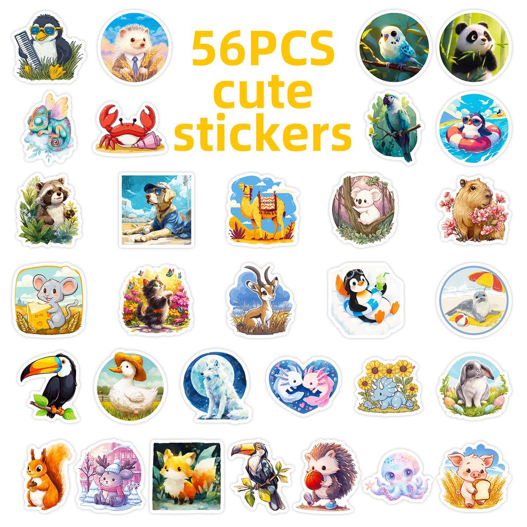 56 Animal World Cute Cartoon Stickers Hedgehog Mouse Fox Does Not Repeat Decoration Waterproof Sticker