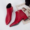 Women's Boots Fashion Casual Thick Heeled Boots Temperament Pointed Toe Leather Boots Classic Side Zipper Ankle Boot Botas Mujer