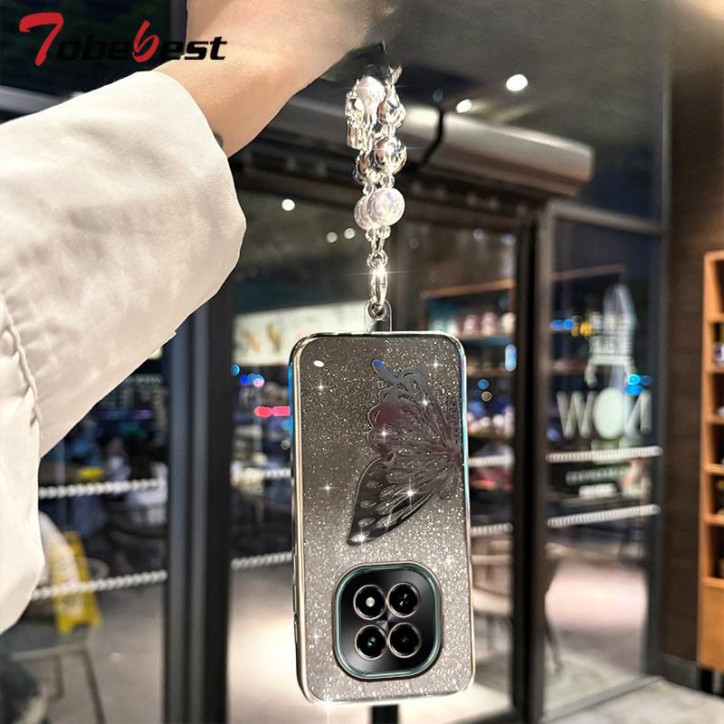 Laser Butterfly Glitter Plating Bracelet Case for Xiaomi Redmi Note 15 15C 14 14C 13 13C 12 11 Pro Plus 4G 5G Cover