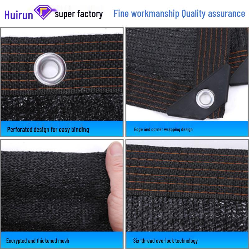 Black Outdoor Shade Net: Anti-Aging, Heat-Insulating, Thickened Sunscreen with Edging and Punch Holes