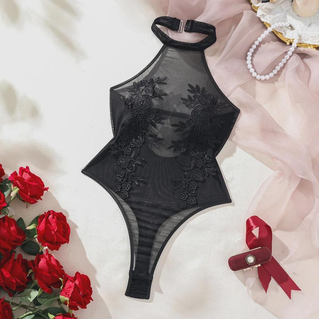 Sexy Water-Soluble Flower Lace Jumpsuit - Slim Fit