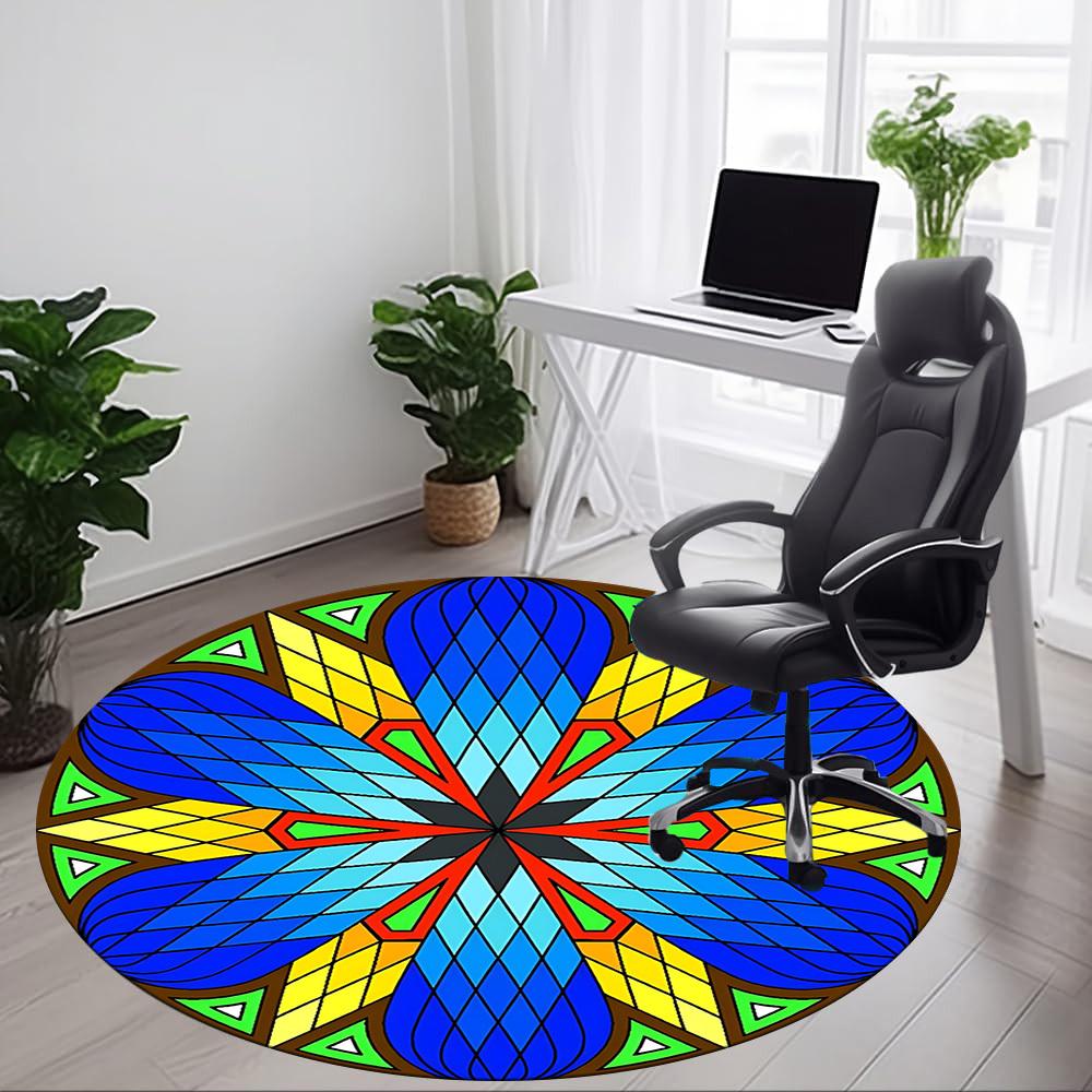 1pc Mandala Stained Glass Office Round Rug, Non-slip, Soft and Durable Office Rug for Interior Decoration, Perfect for Office, Beautiful Decoration yy