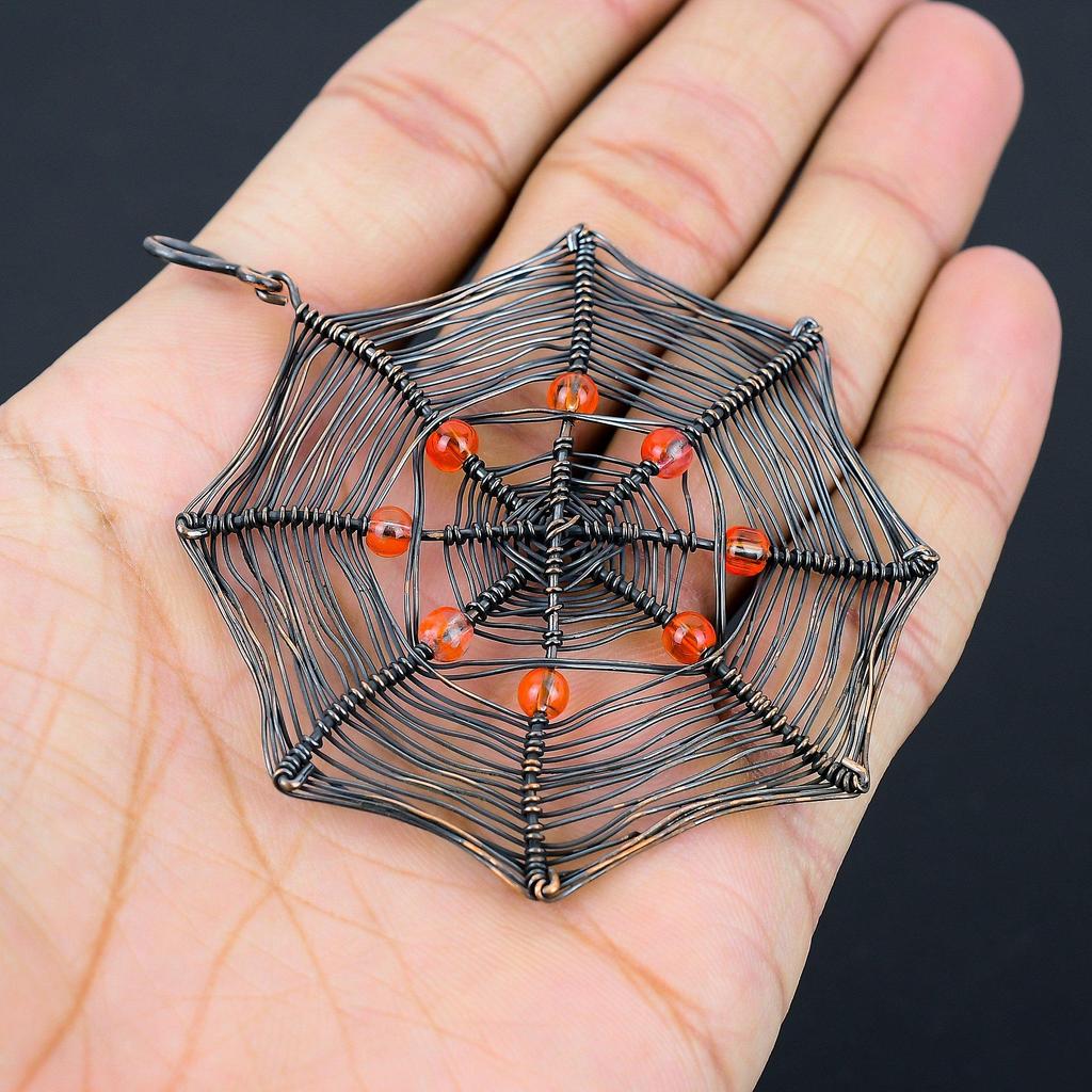 Spider Web Shaped Honey Topaz Gemstone Pure Copper Wire Wrapped Handmade Pendant Jewelry