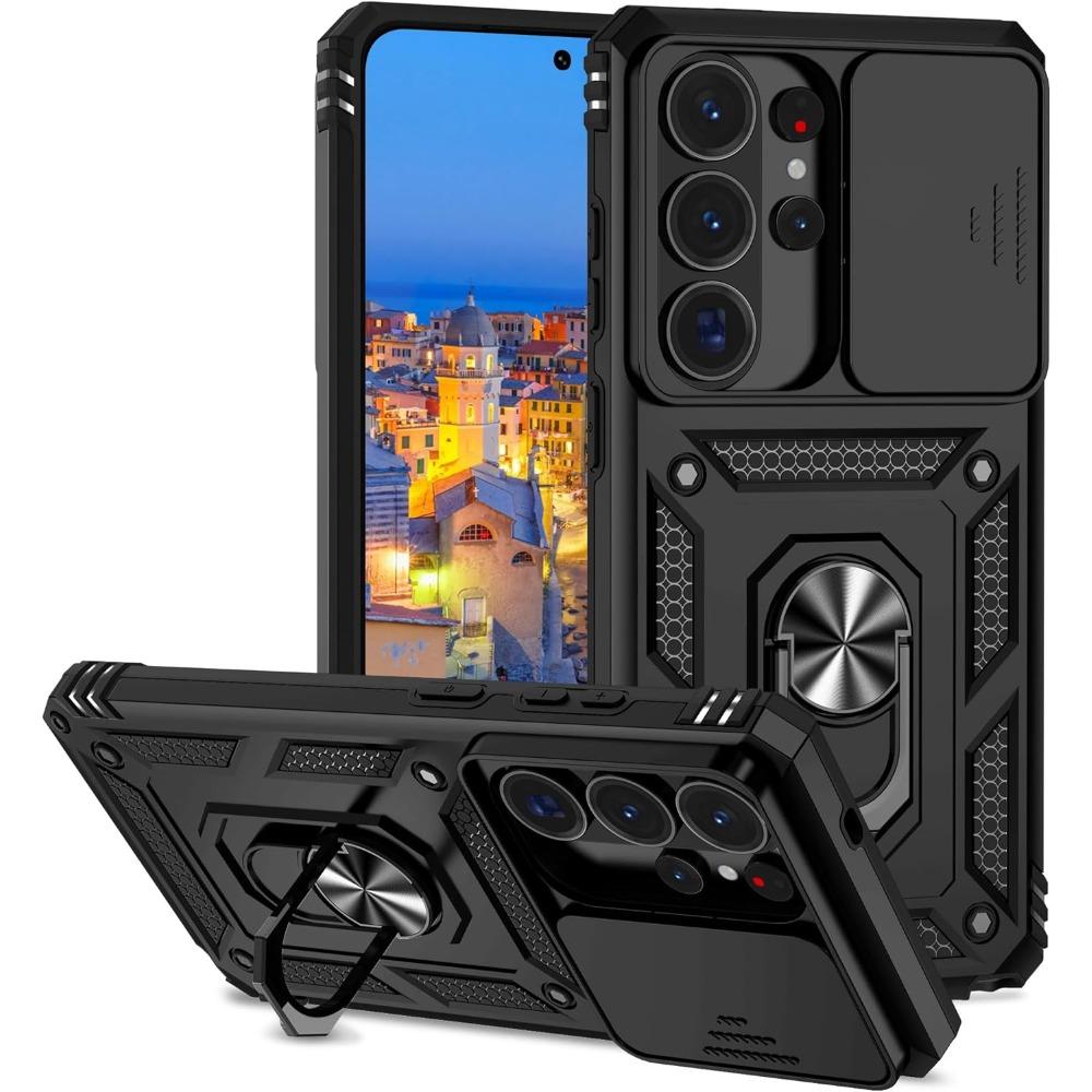

Luxury Military Ring Kickstand Case For Samsung Galaxy S26 S25 S24 S23 S22 Plus Ultra Shockproof Slide Camera Lens Protect Cover Galaxy S26
