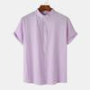 Summer 2024 Bestseller: Men's Solid Color Cotton Linen Stand Collar Short Sleeve Shirt - European & American Style