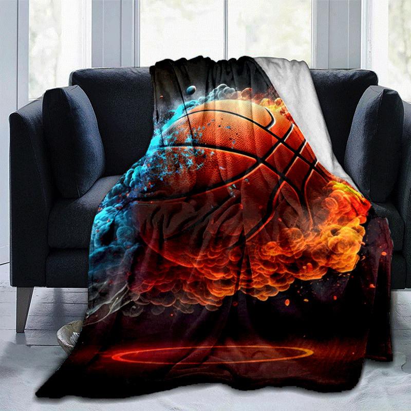 1pc Basketball Printing Lightweight Flannel Blanket, Comfortable and Warm Blanket, for Camping Sofa Bed and Couch Office, Suitable for Gift B