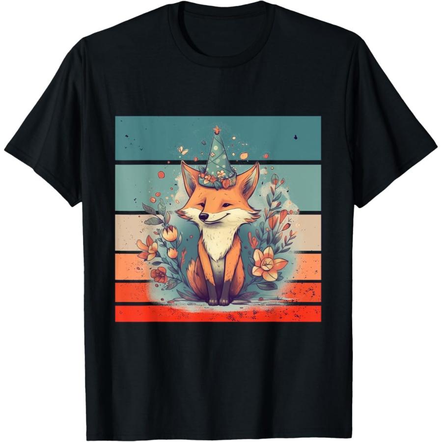 

Fox party hat teal polka dots flowers star animal birthday T-Shirt XXXXXL
